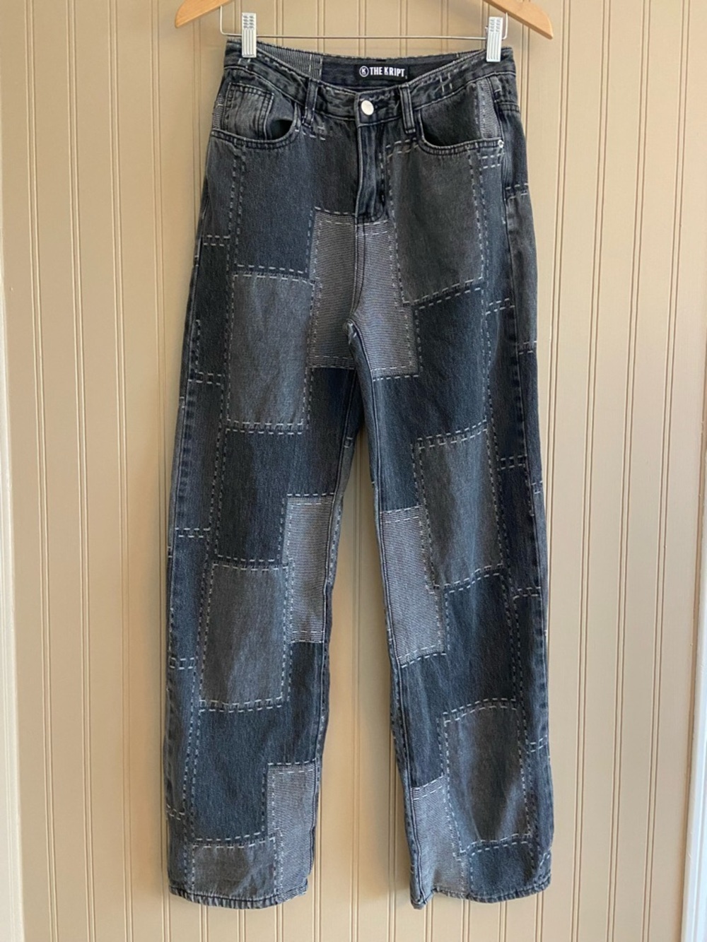 The Kript Super Soft Black Grey Patchwork Wide Leg Jeans Women’s Small 28